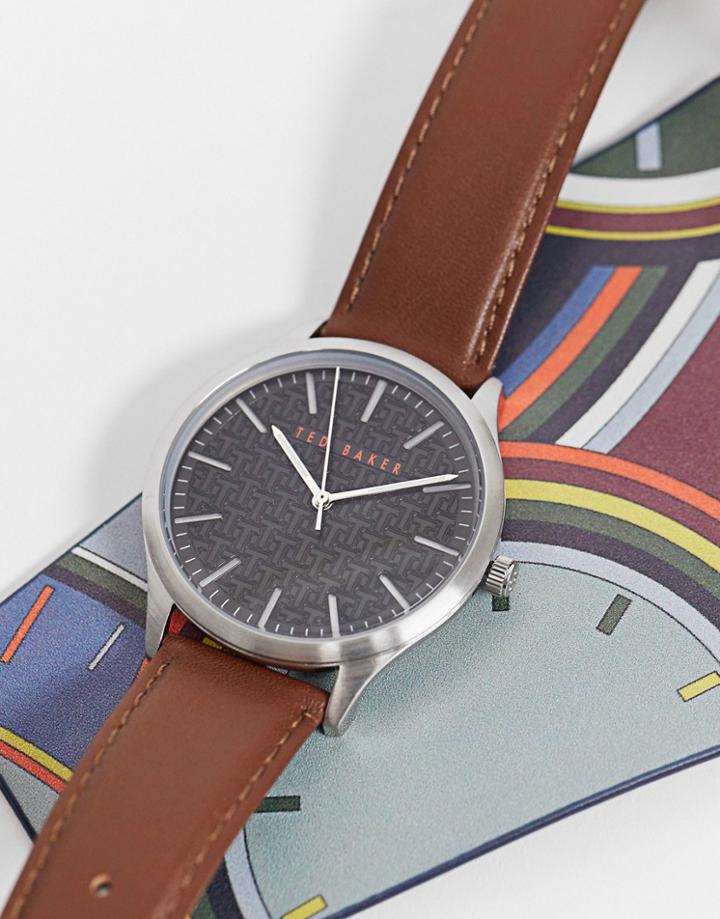 Ted Baker Stainless Steel And Leather Watch-brown