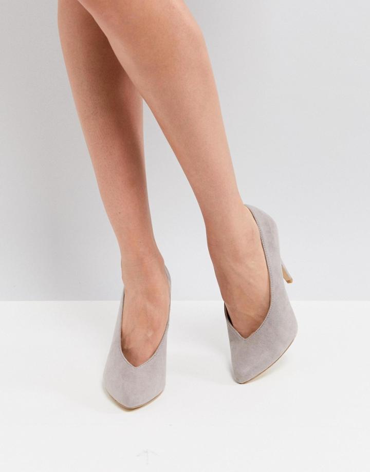 New Look High Vamp Pointed Court Shoe - Gray