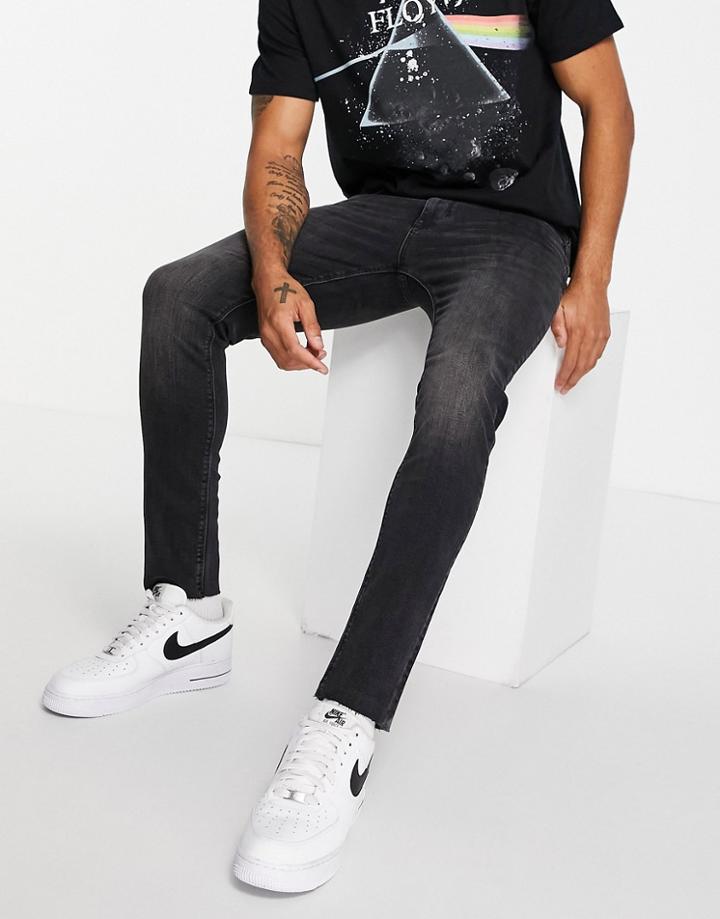 River Island Skinny Jeans With Raw Hem In Washed Black