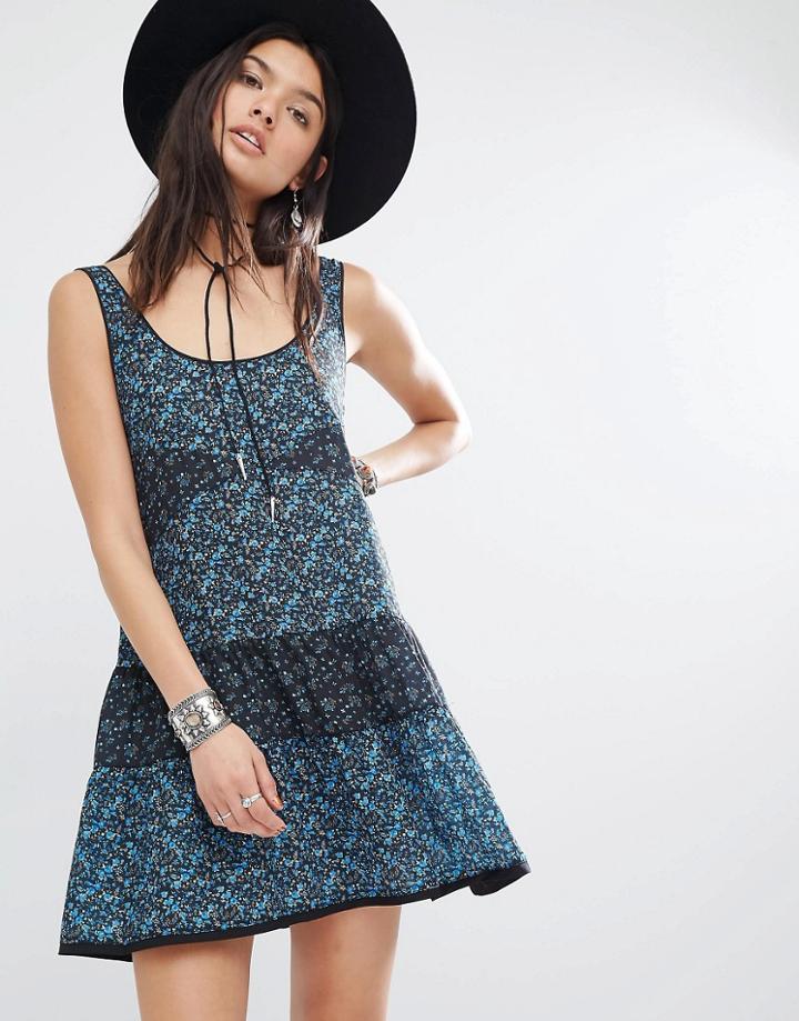 Mango Printed Tiered Dress - Blue Mix