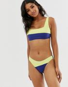 Seafolly High Leg Bikini Bottom With Neon Highlight In Blue-multi