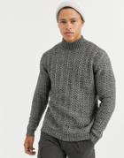 Asos Design Knitted Turtleneck Sweater With Tuck Stitch-gray