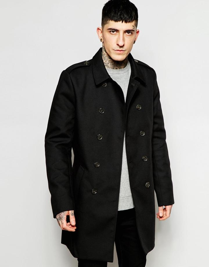Only & Sons Double Breatsed Trench Coat - Black