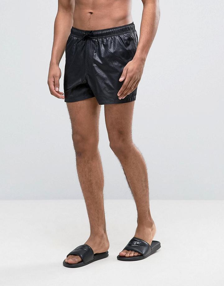 Asos Swim Shorts In Black Wet Look Mesh In Short Length - Black