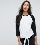 Asos Tall Top With Contrast Sleeve And Knot Detail - White