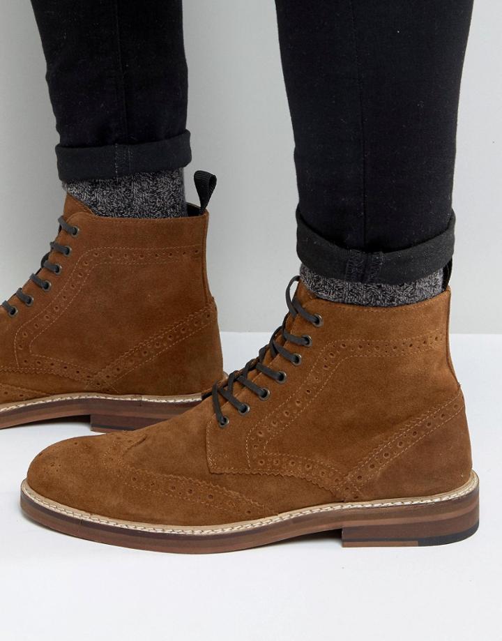 Asos Brogue Boot In Tan Suede - Tan