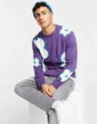 Only & Sons Sweater With Large Flowers In Purple