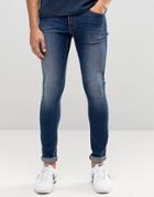 Asos Extreme Super Skinny Jeans In Blue Mid Wash - Blue