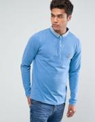 Brave Soul Long Sleeve Contrast Collar Polo Shirt - Blue