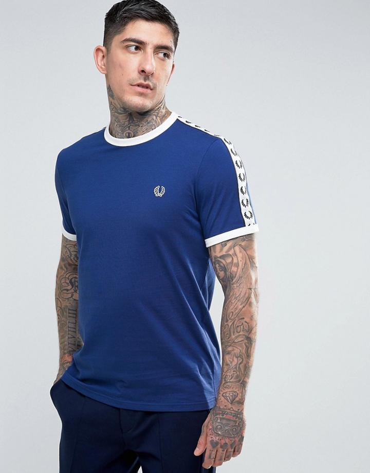 Fred Perry Slim Fit Sports Authentic Taped Sleeve T-shirt In Blue - Blue