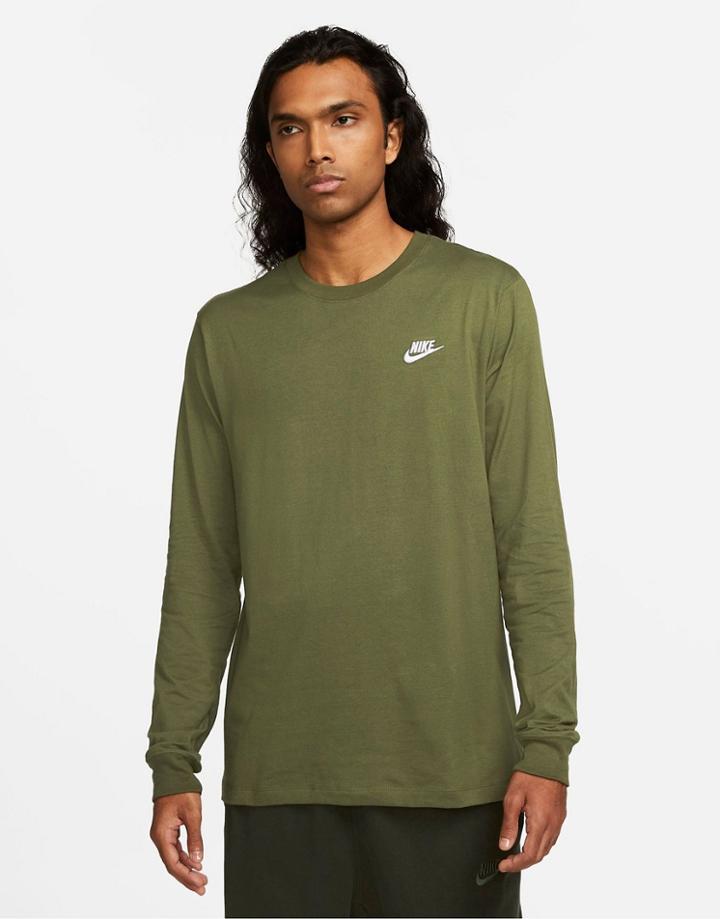 Nike Club Long Sleeve T-shirt In Khaki-green