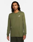 Nike Club Long Sleeve T-shirt In Khaki-green