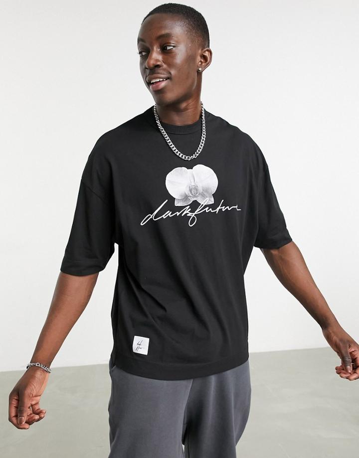Asos Dark Future Oversized T-shirt In Black With Multi Prints