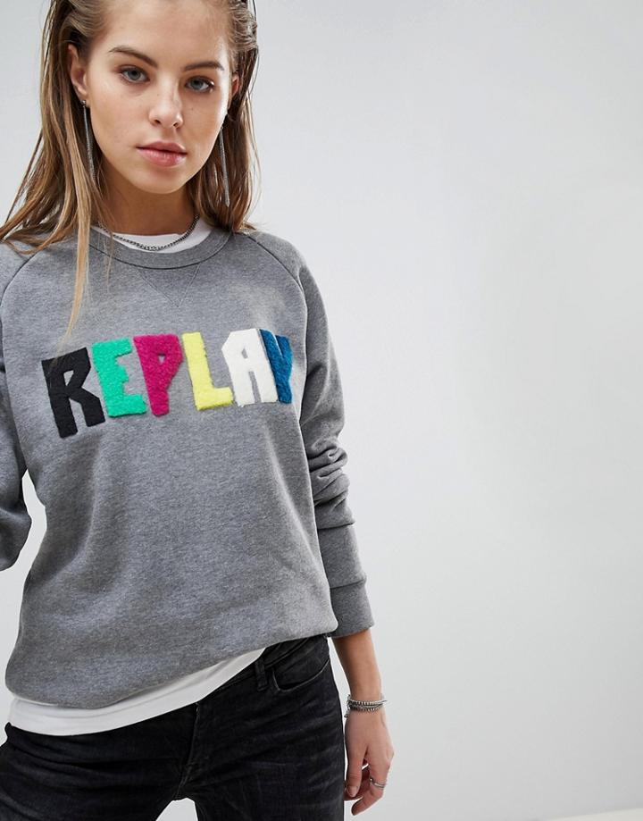 Replay Multi Color Logo Sweat - Navy