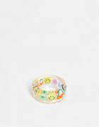 Asos Design Plastic Ring With Trapped Kitsch Charms In Clear