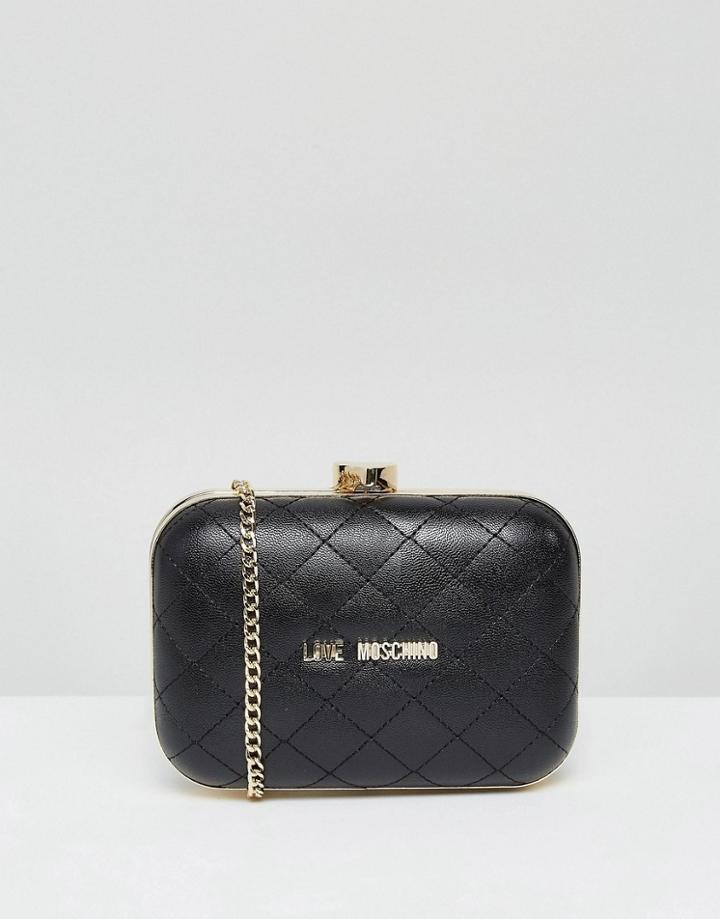 Love Moschino Structured Quilted Clutch With Strap - Black