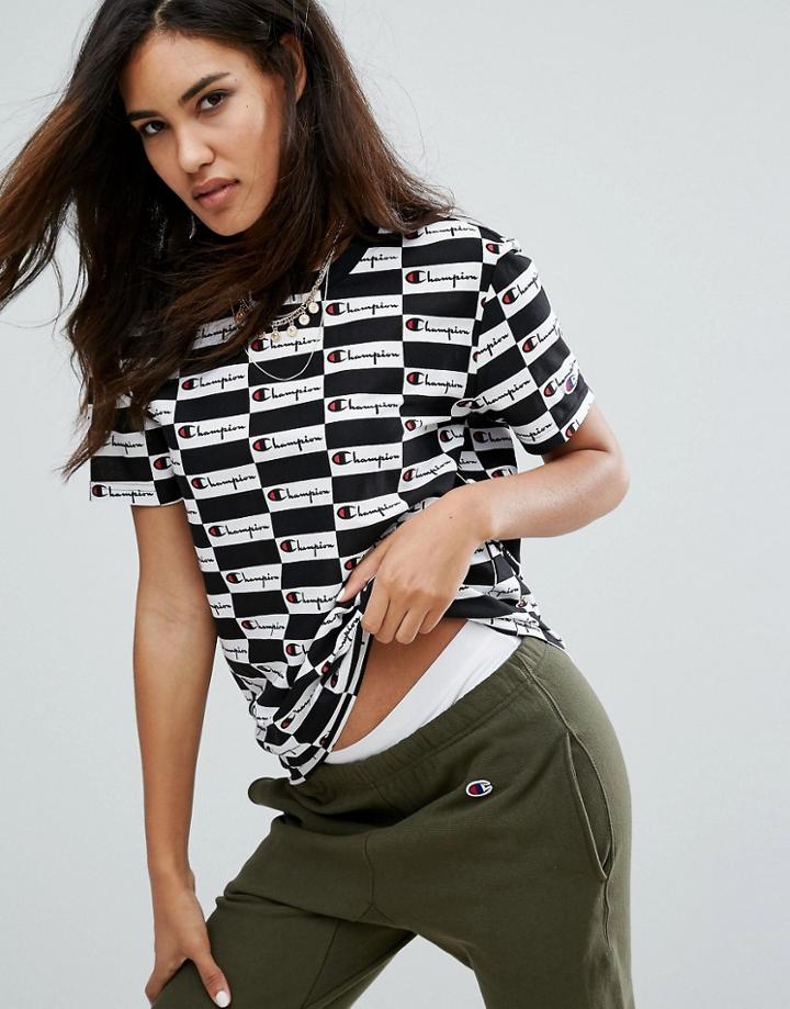 Champion Boyfriend T-shirt In Checked Box Logo - Black
