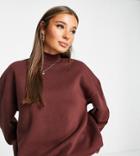Stradivarius High Neck Sweat In Chocolate-brown