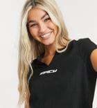 One Above Another Ribbed Cropped T-shirt With Cut Out Neck & Spicy Graphic-black
