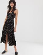 Band Of Gypsies Button Front Tiered Midaxi Dress In Black Floral Print - Black