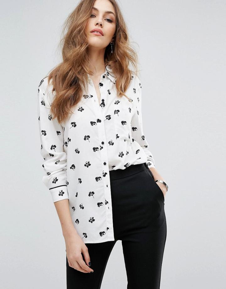 Warehouse Ditsy Floral Print Shirt - White