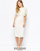Frock And Frill Embellished Overlay Pencil Dress With Open Back And Split - Cream