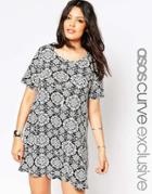 Asos Curve Swing Dress In Mono Tile Print - Multi