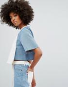 Waven Contrast Panel Denim Crop Top - Blue
