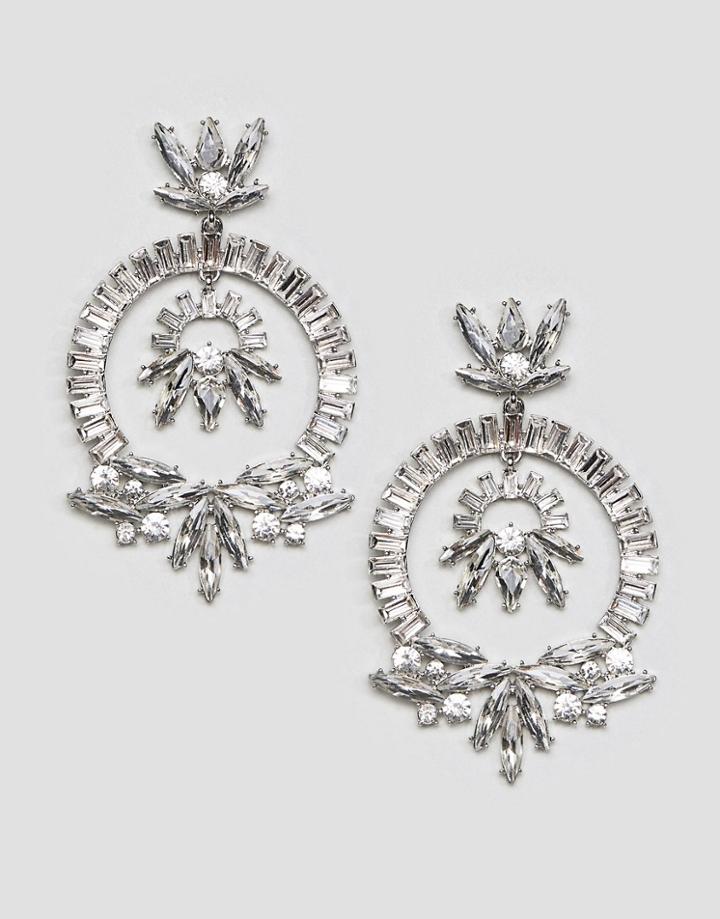 Asos Design Earrings In Encrusted Drop Circle Design With Crystals In Silver - Silver