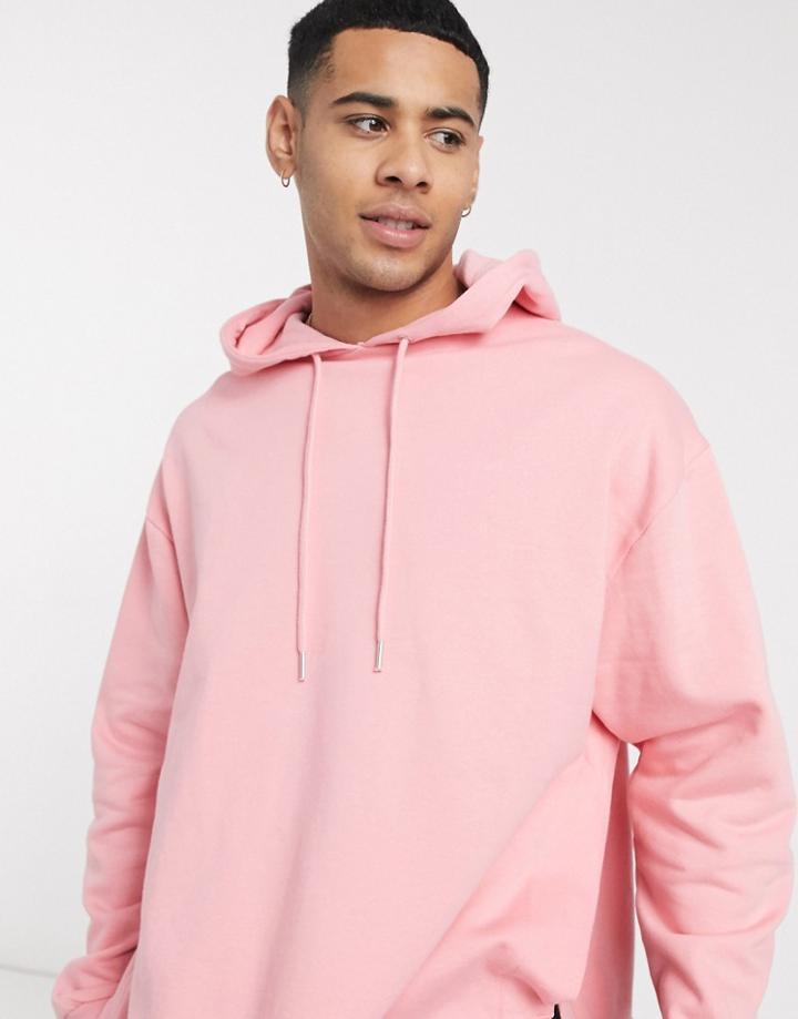 Asos Design Oversized Hoodie In Pink With Wide Side Slits