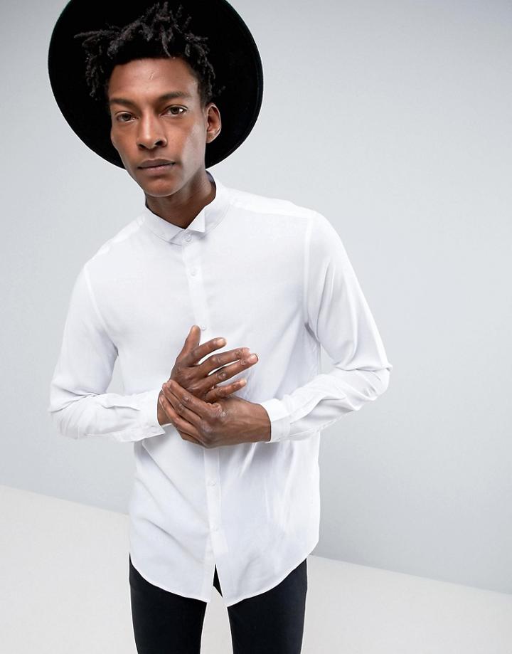 Asos Regular Fit Viscose Shirt With Wing Collar - White