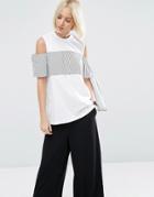 Asos White Cold Shoulder Top With Stripe Knot Detail - White