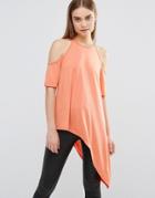 Ax Paris Cut Out Shoulder Asymmetric Top - Pink