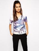 Asos Co-ord T-shirt With V Neck And Mountain Print - Multi