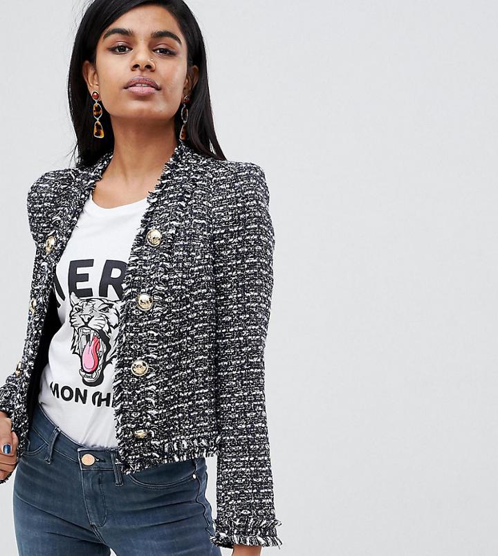 River Island Petite Boucle Blazer With Button Detail In Black - Multi