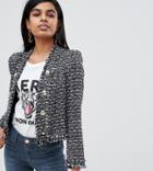 River Island Petite Boucle Blazer With Button Detail In Black - Multi