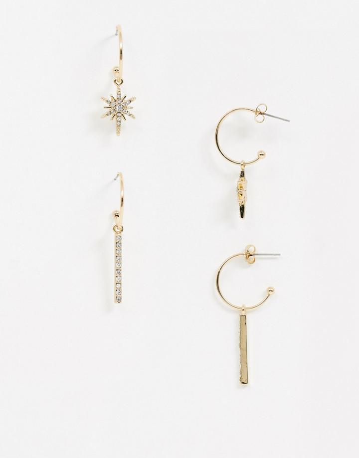 Pieces Two Pack Drop Earrings In Rhinestone & Gold