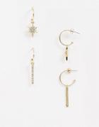 Pieces Two Pack Drop Earrings In Rhinestone & Gold