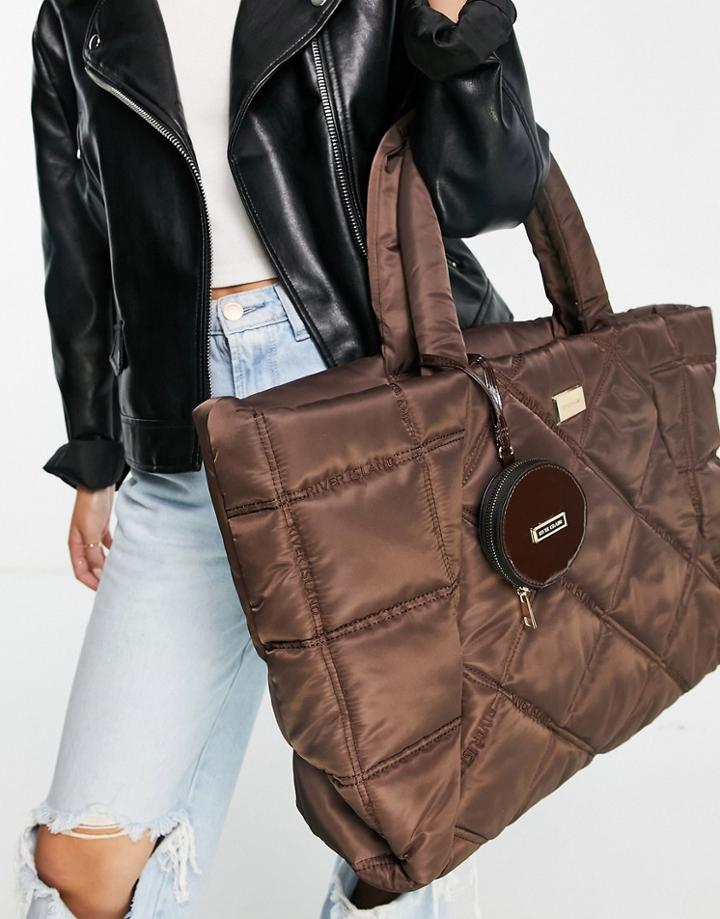 River Island Quilted Padded Maxi Shopper Bag In Brown