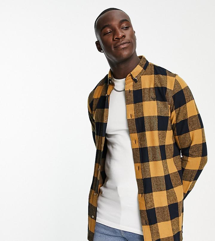 Threadbare Tall Check Shirt In Camel-neutral
