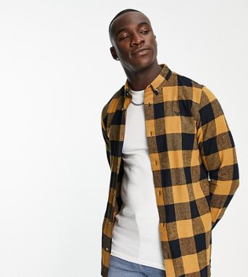 Threadbare Tall Check Shirt In Camel-neutral