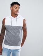 Asos Design Muscle Sleeveless Hoodie With Interest Fabric Color Block - White