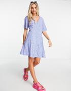 Monki Button Through Mini Dress In Bright Contrast Floral-blue