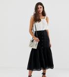 Asos Design Tall Broderie Midi Skirt With Dropped Waist - White