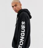 Crooked Tongues Oversized Hoodie In Black With Sleeve Print - Black