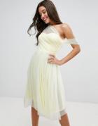 Asos Dobby Mesh One Shoulder Prom Dress - Yellow