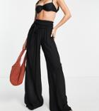 Asos Design Tall Tie Waist Palazzo Beach Pants In Black