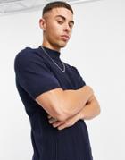 Topman Stitch Turtleneck Knit Sweater In Navy