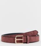 Asos Design Plus Wedding Faux Leather Slim Belt In Burnished Burgundy With Silver Buckle - Red