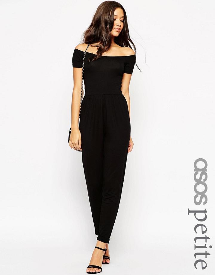 Asos Petite Bardot Jersey Jumpsuit With Peg Leg - Black